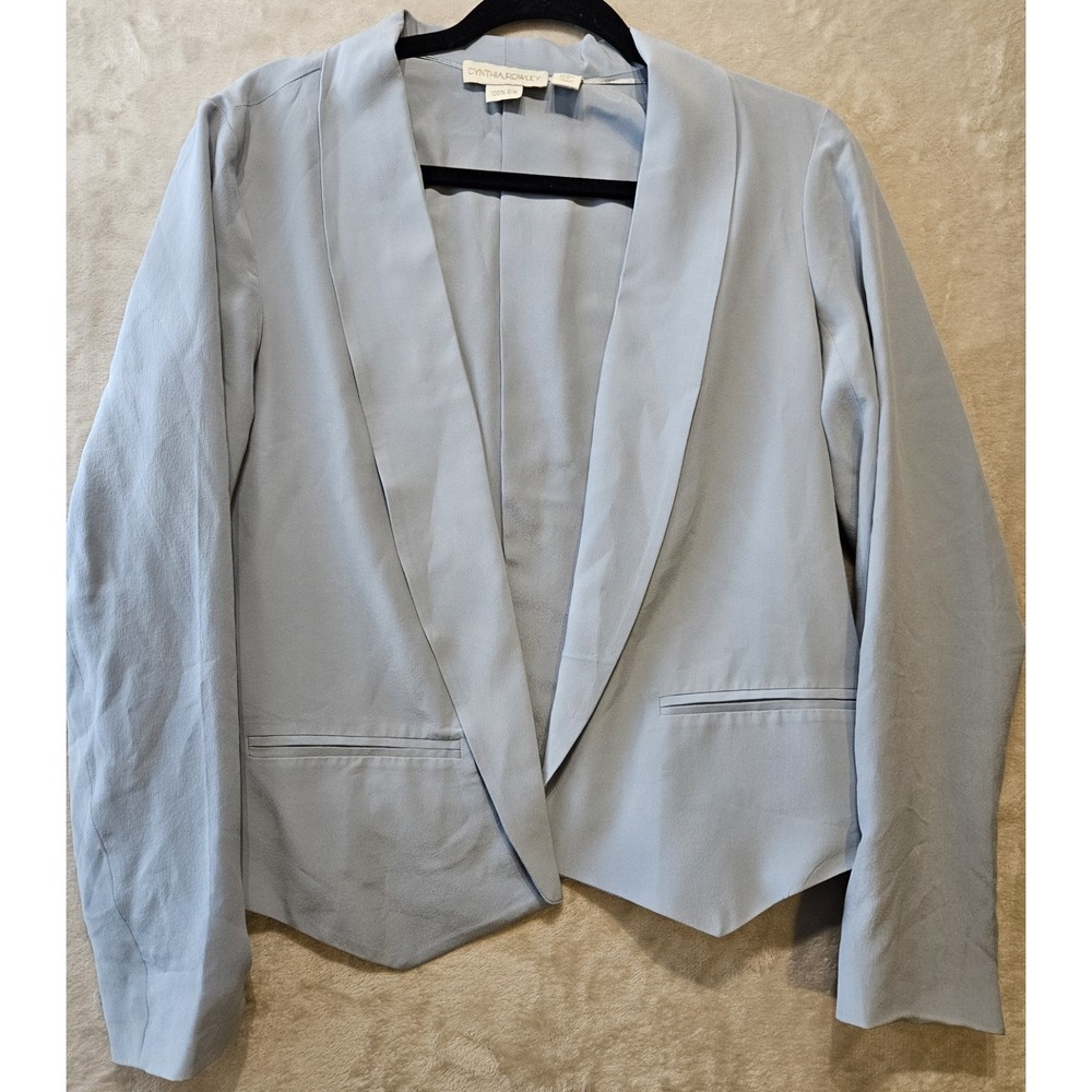 Cynthia Rowley 100% Silk Cropped Blazer Women's M Light Blue Open Front Jacket